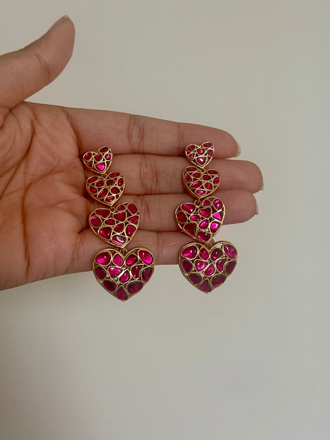 Handmade Jadau Heart Earrings | Gold Polish | SHIVKA
