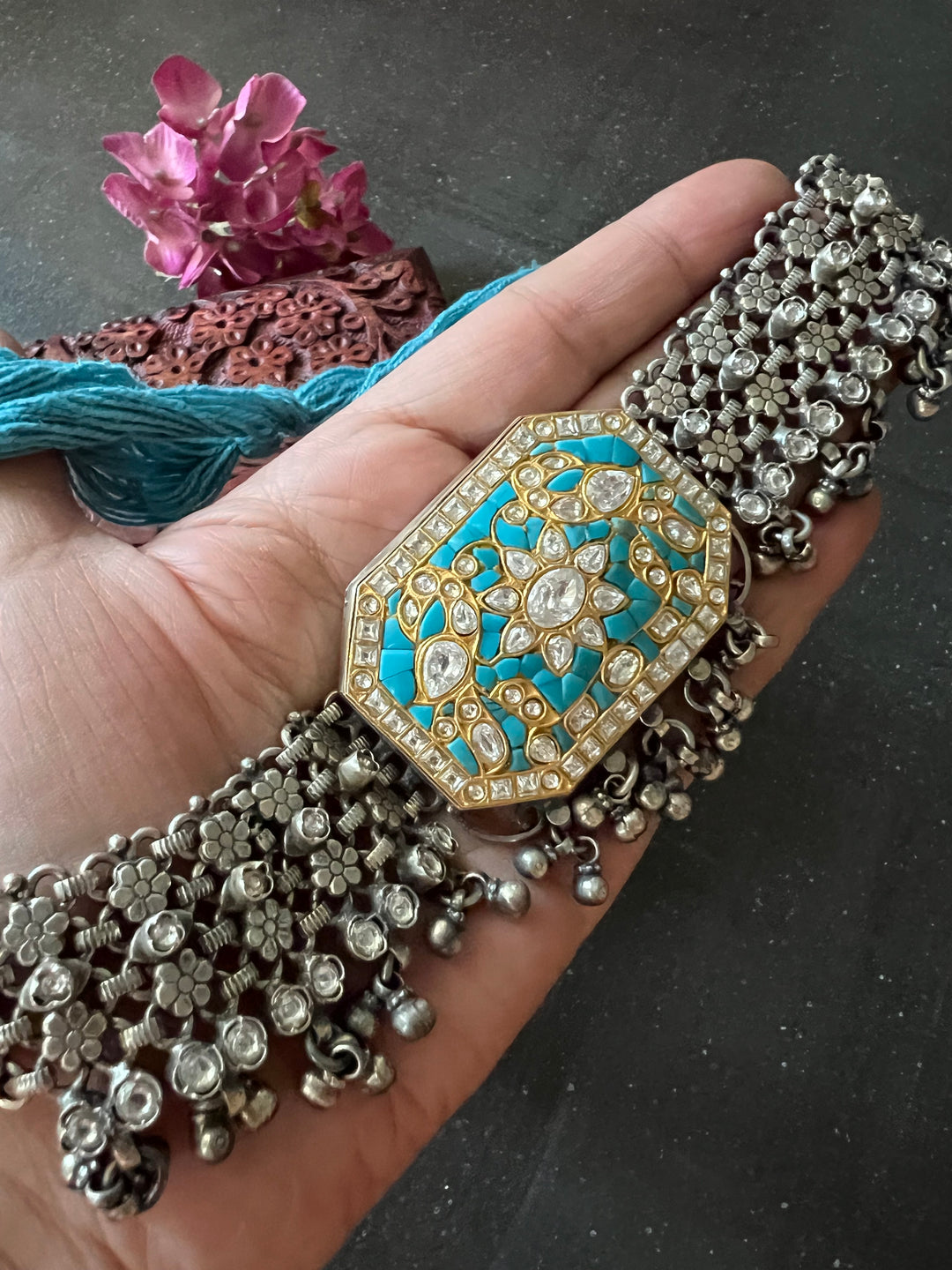 Kundan Embellished Pure 925 Silver Choker