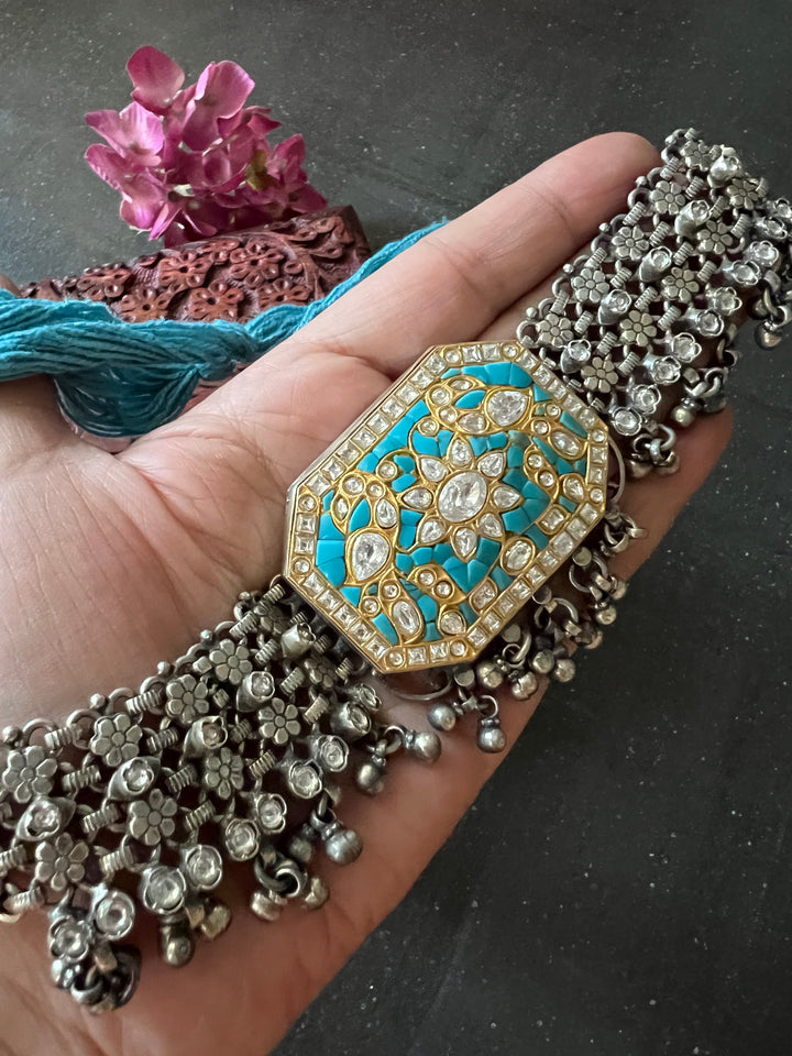 Kundan Embellished Pure 925 Silver Choker