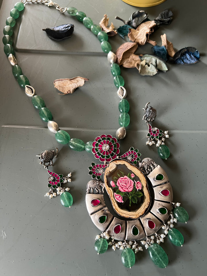 Handmade Hand-Painted 925 Silver Pendant Necklace Set from SHIVKA