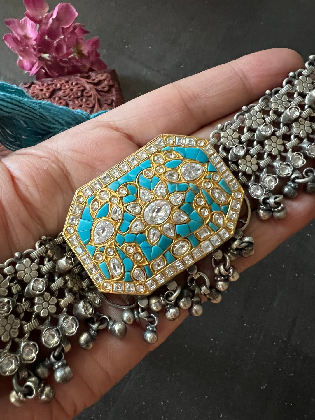 Kundan Embellished Pure 925 Silver Choker