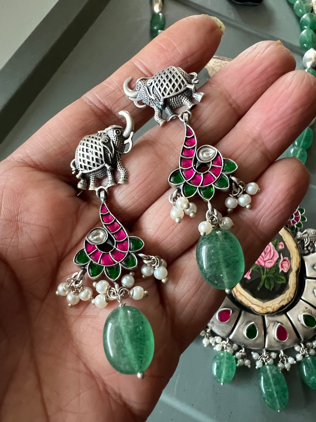 Handmade Hand-Painted 925 Silver Pendant Necklace Set from SHIVKA