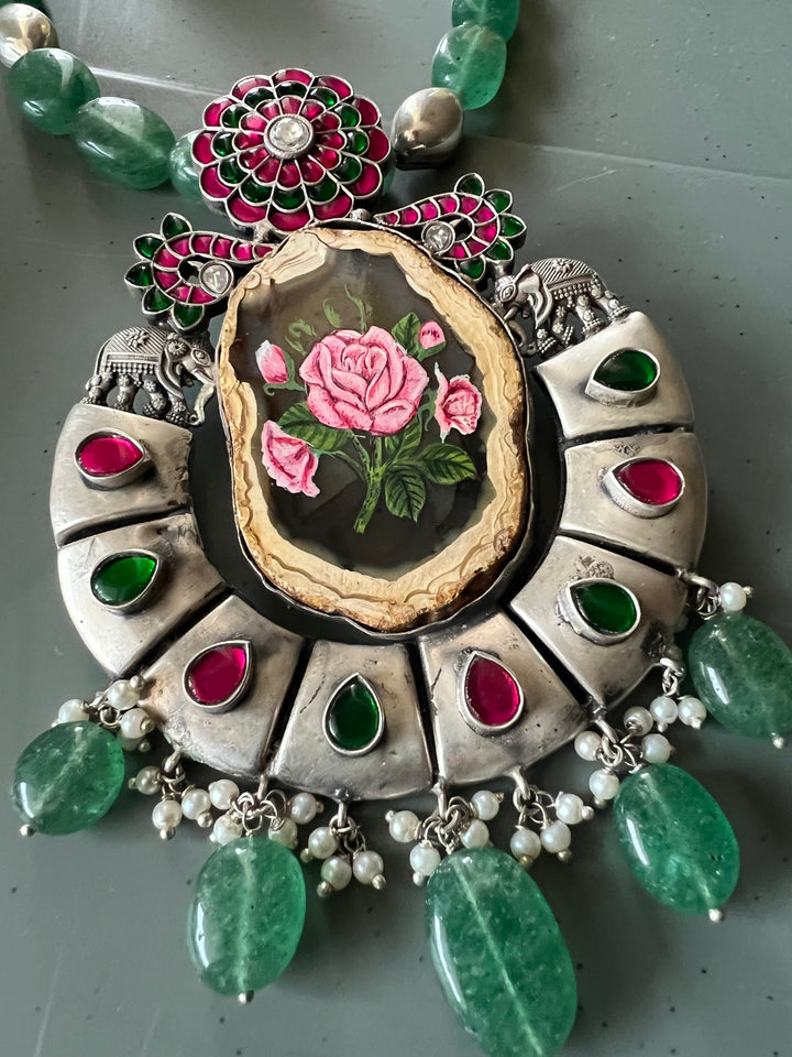 Handmade Hand-Painted 925 Silver Pendant Necklace Set from SHIVKA