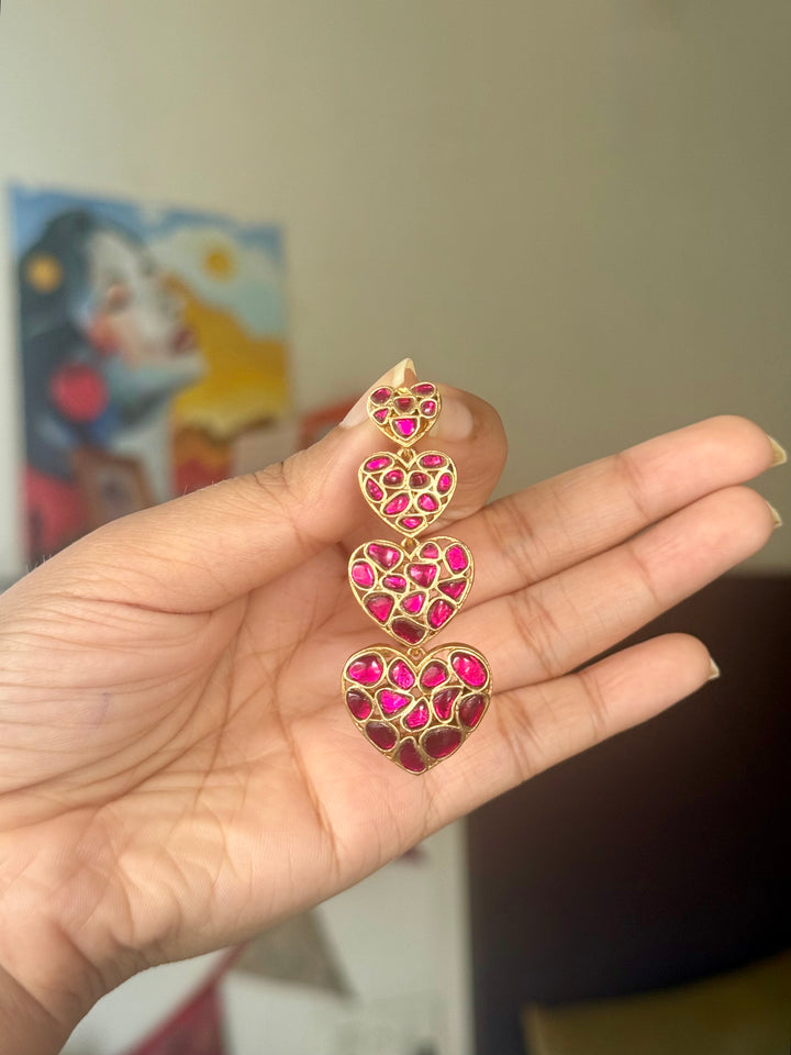 Handmade Jadau Heart Earrings | Gold Polish | SHIVKA