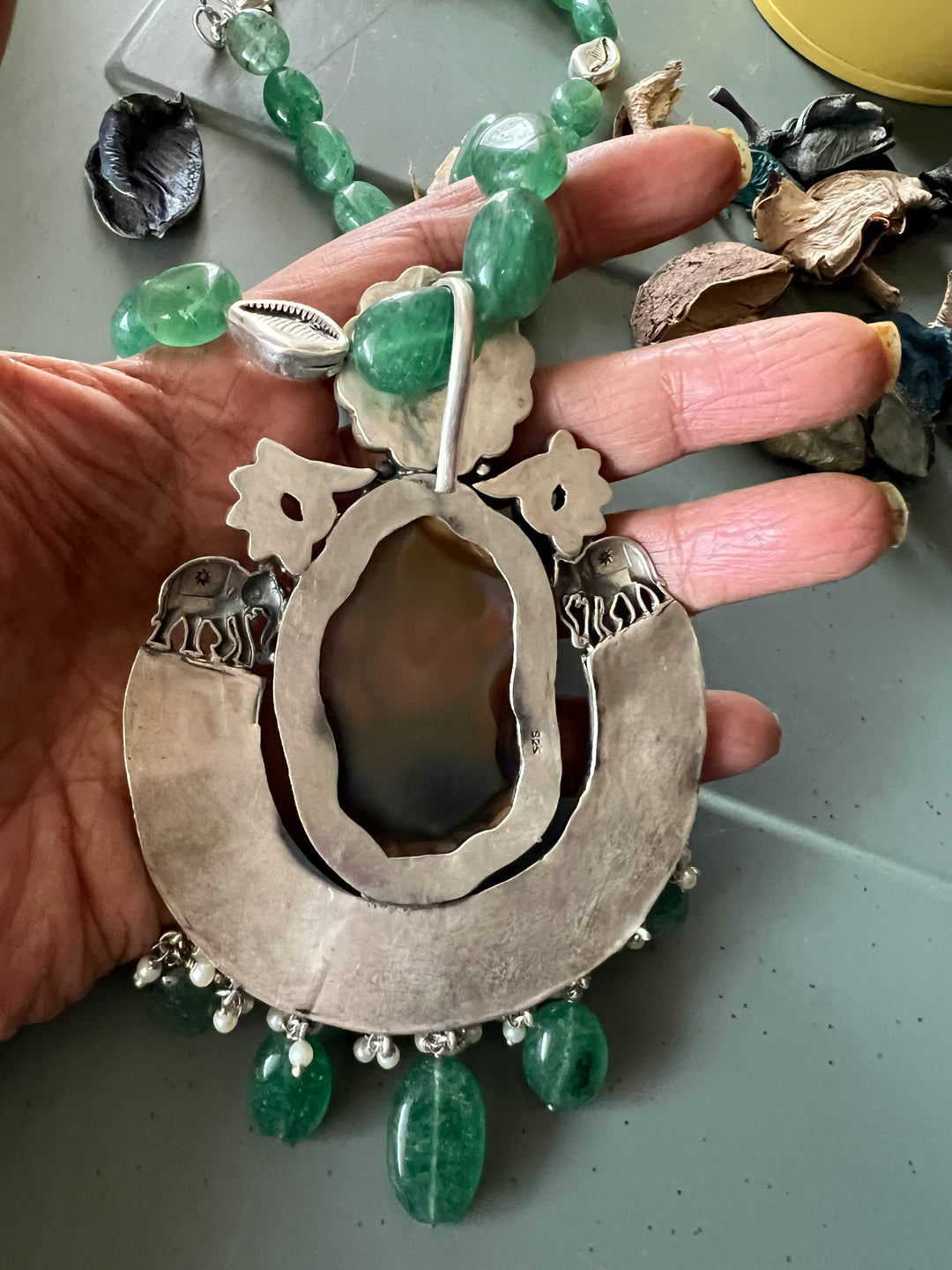 Handmade Hand-Painted 925 Silver Pendant Necklace Set from SHIVKA