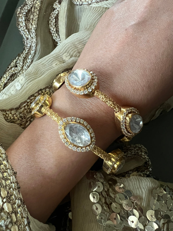 925 Silver Kundan Bangles | Polki Bangle Set SHIVKA
