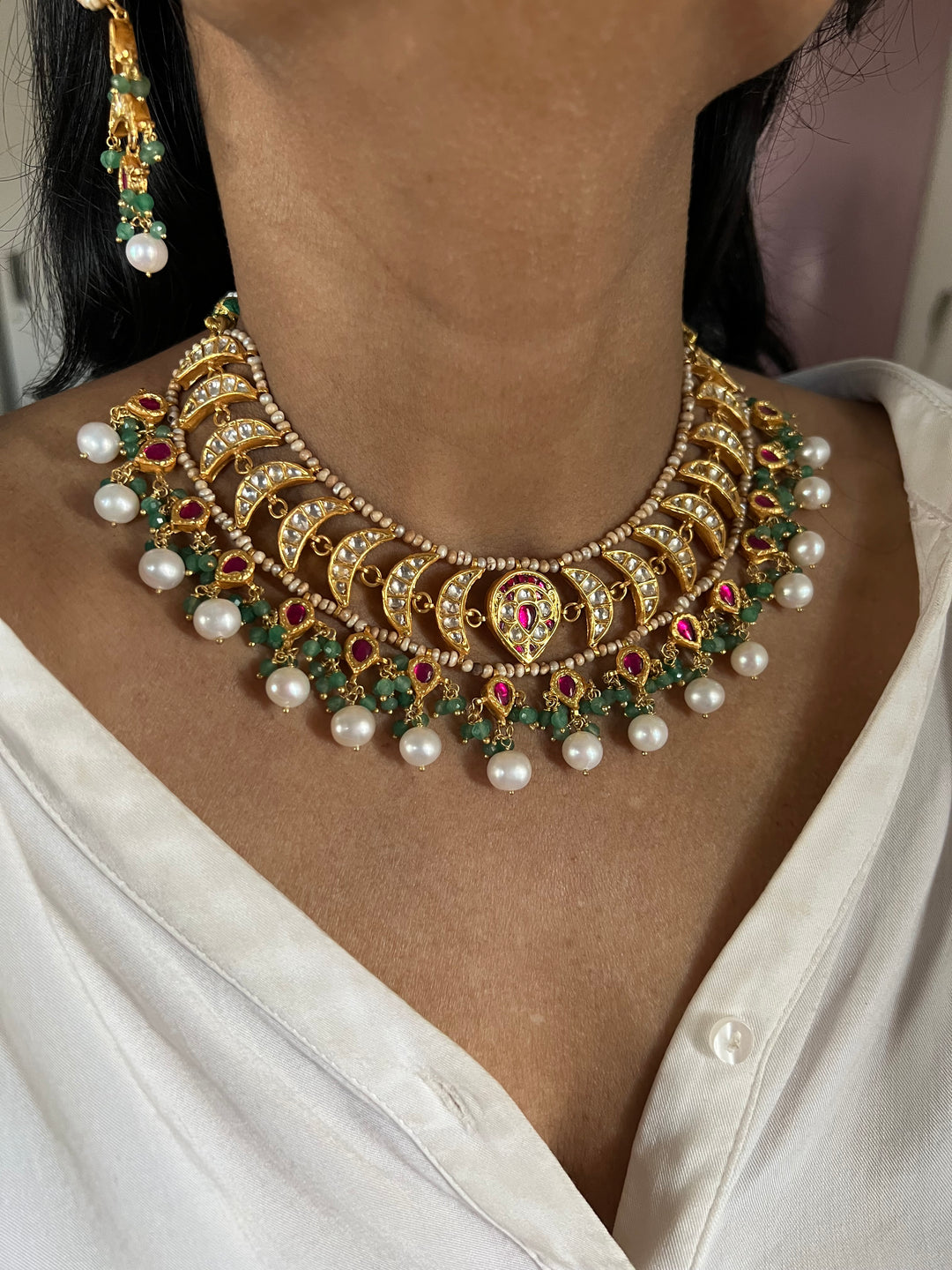 Elegant 925 Silver Jadau Kundan Necklace Set