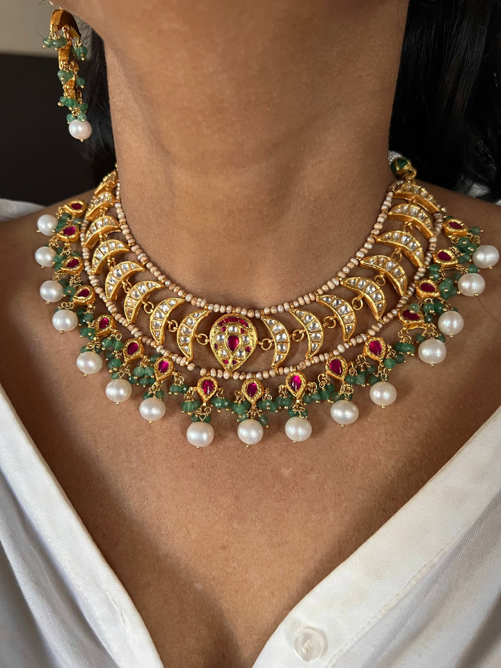 Elegant 925 Silver Jadau Kundan Necklace Set