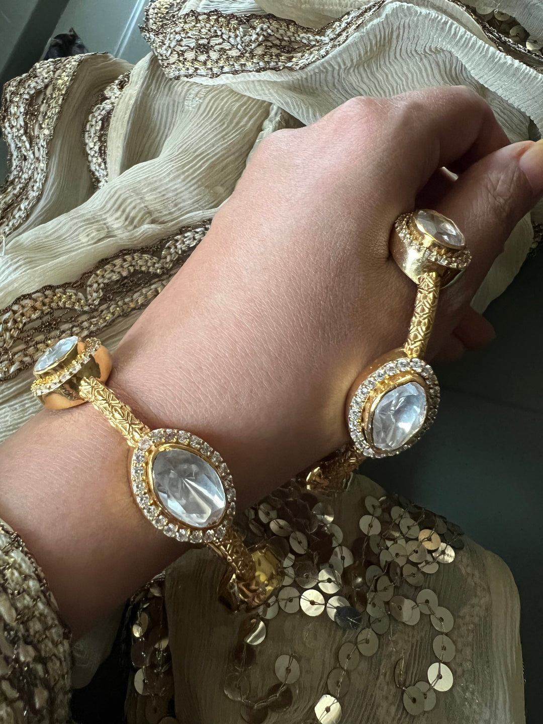 925 Silver Kundan Bangles | Polki Bangle Set SHIVKA