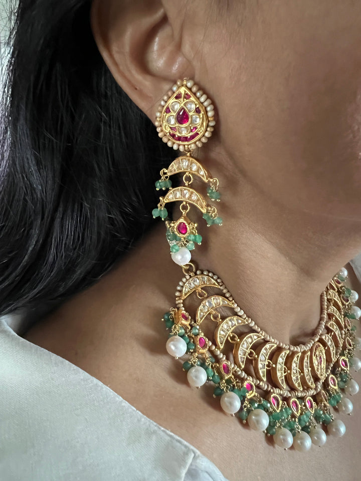 Elegant 925 Silver Jadau Kundan Necklace Set