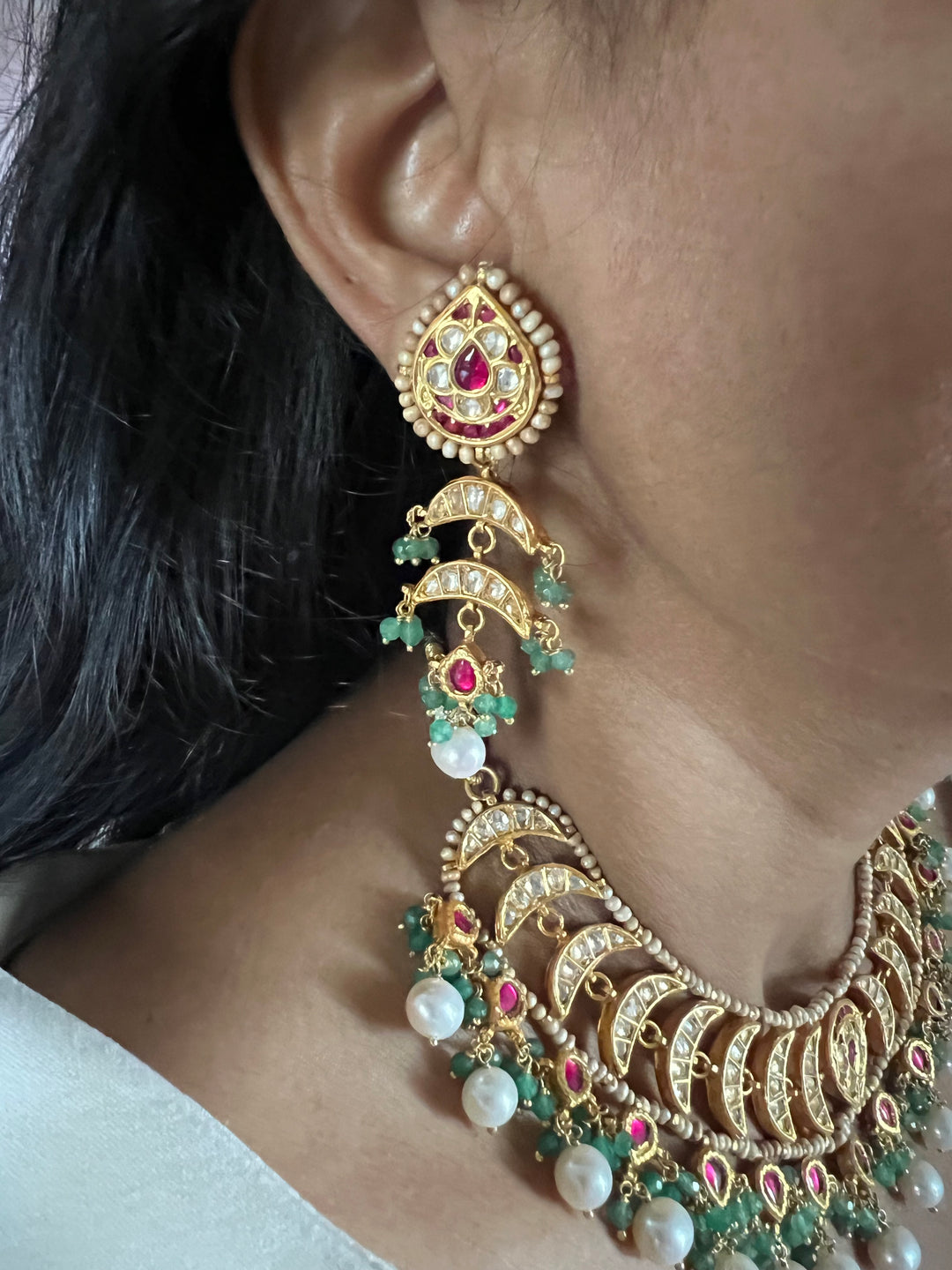 Elegant 925 Silver Jadau Kundan Necklace Set