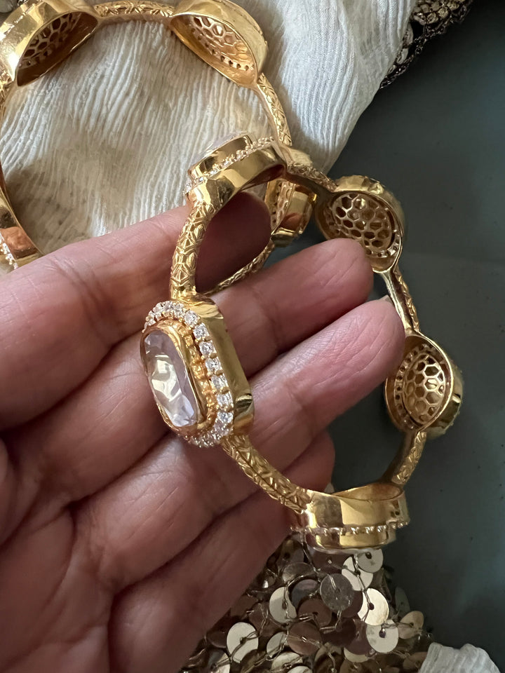 925 Silver Kundan Bangles | Polki Bangle Set SHIVKA