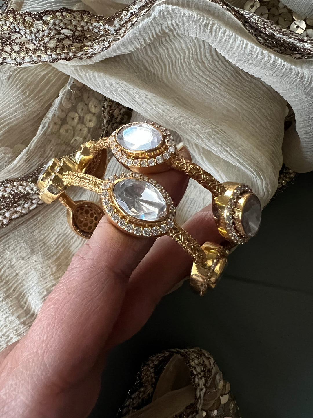 925 Silver Kundan Bangles | Polki Bangle Set SHIVKA