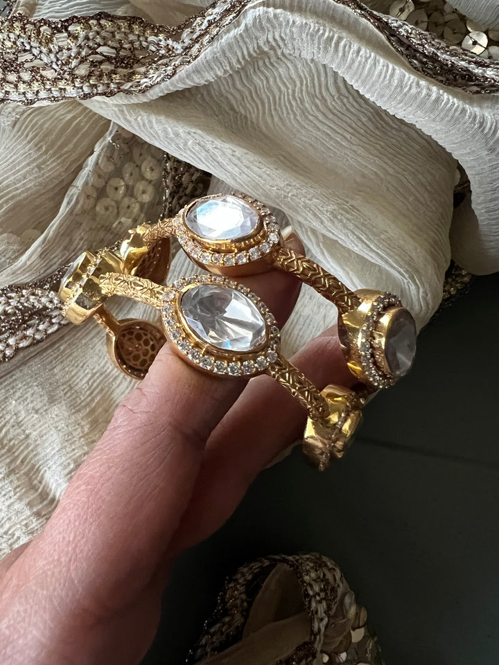 925 Silver Kundan Bangles | Polki Bangle Set SHIVKA