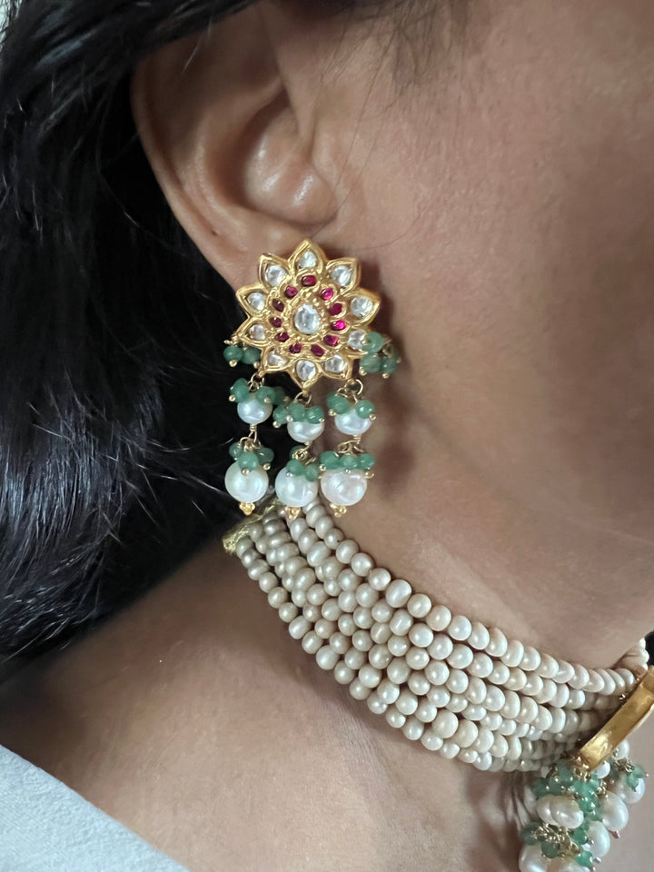 Elegant 925 Silver Jadau Kundan Choker Necklace Set