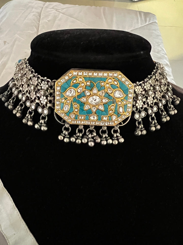 Kundan Embellished Pure 925 Silver Choker