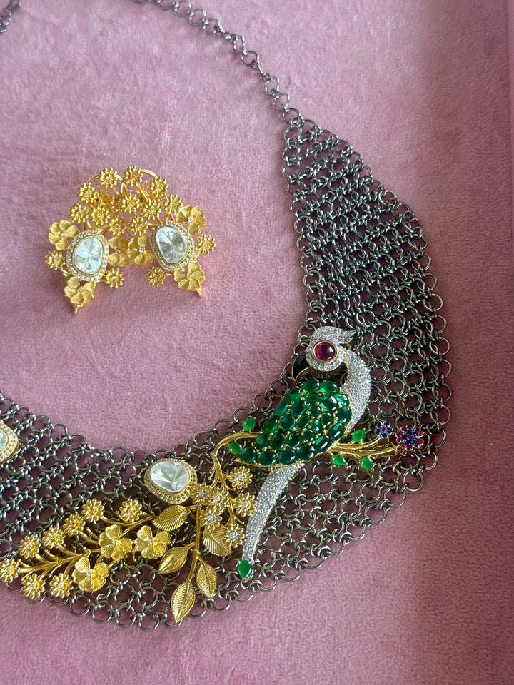 Handmade Bird Designer Necklace Set | Gold & Black Rhodium | SHIVKA