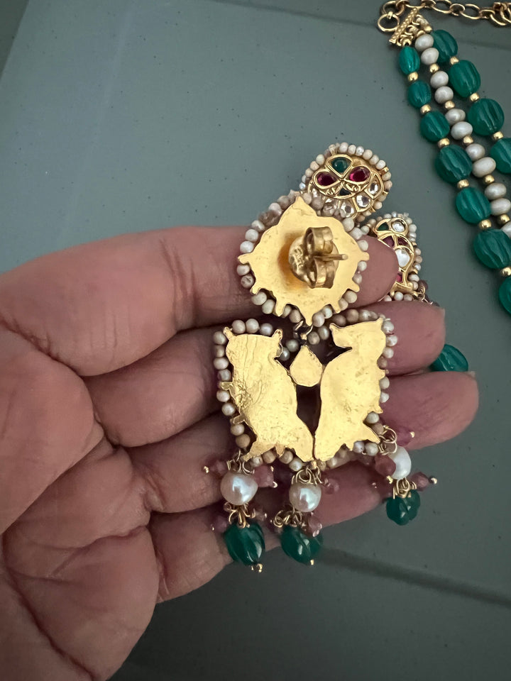 Elegant 925 Silver Jadau Kundan Necklace Set