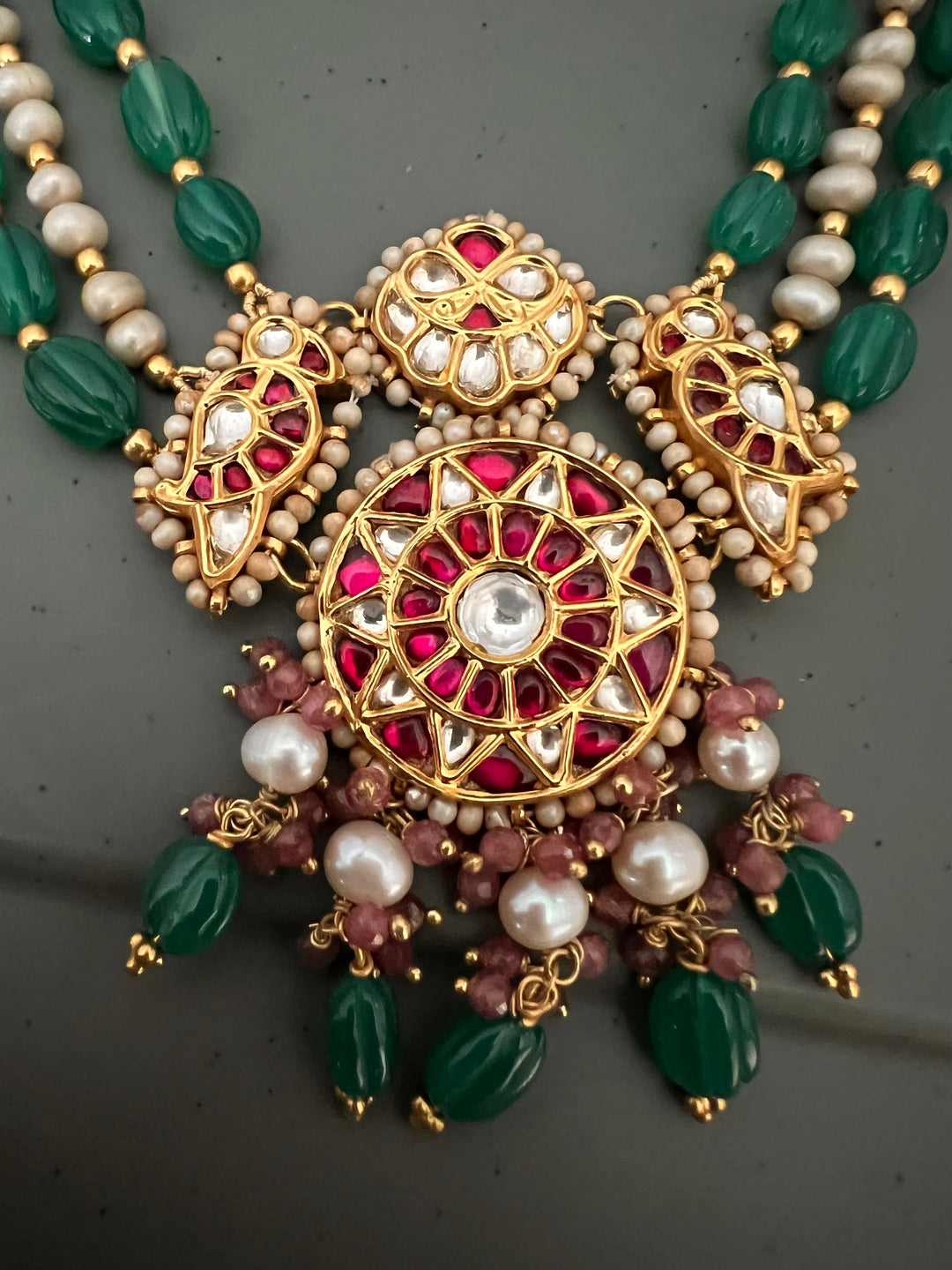 Elegant 925 Silver Jadau Kundan Necklace Set