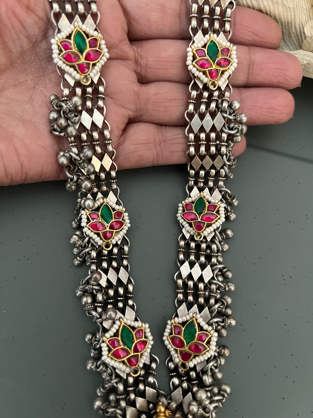 Beautiful 925 Silver Necklace with Kundan Embellishments