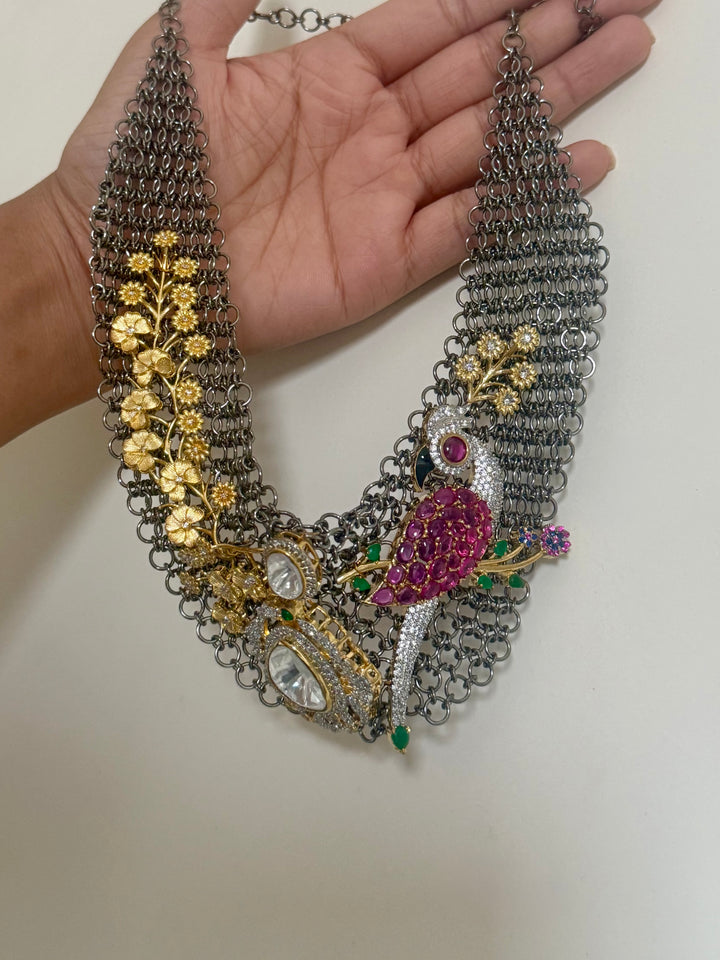 Handmade Bird Designer Necklace Set | Gold & Black Rhodium | SHIVKA