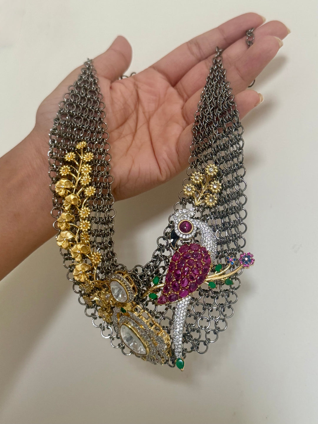 Handmade Bird Designer Necklace Set | Gold & Black Rhodium | SHIVKA