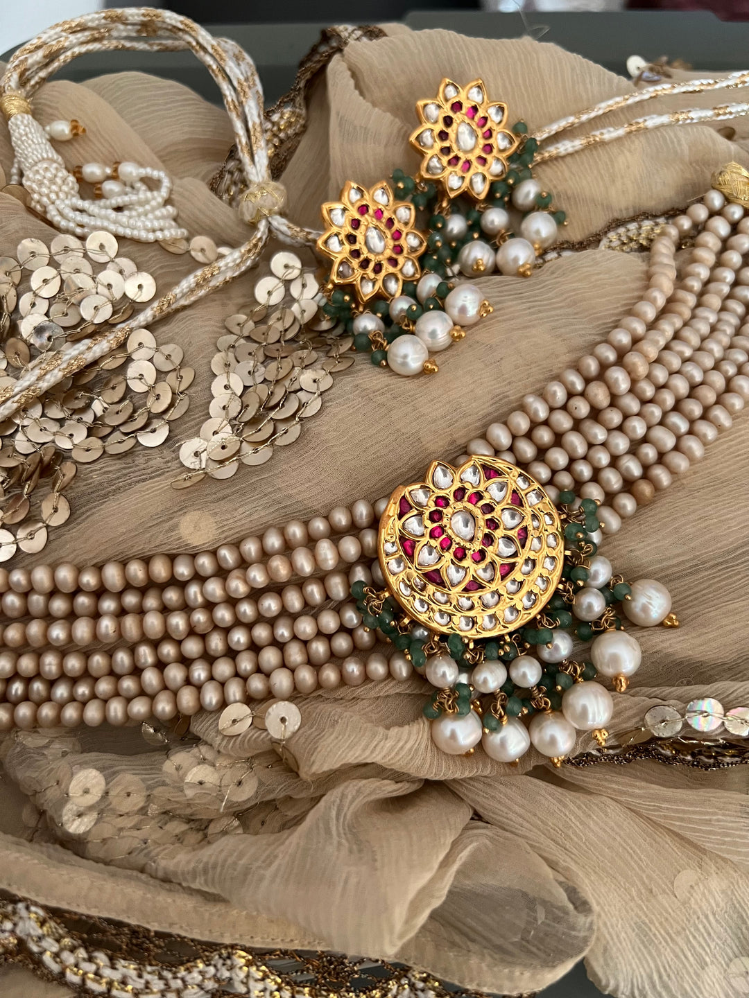 Elegant 925 Silver Jadau Kundan Choker Necklace Set