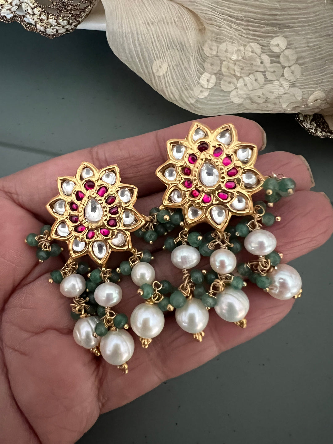 Elegant 925 Silver Jadau Kundan Choker Necklace Set