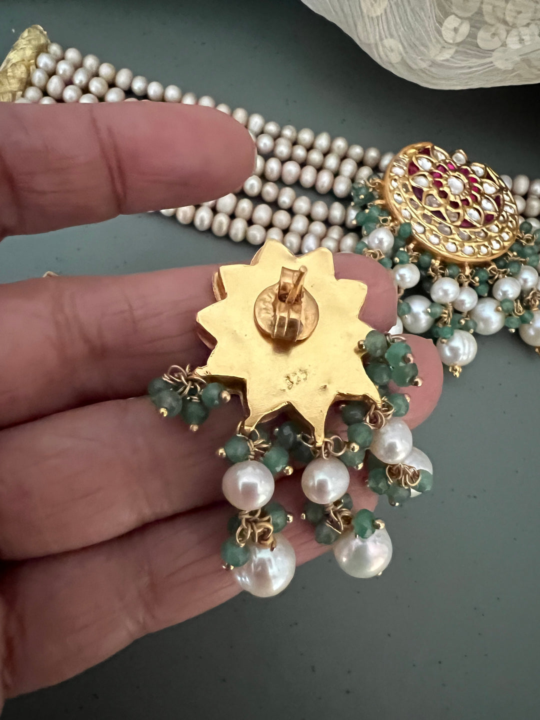 Elegant 925 Silver Jadau Kundan Choker Necklace Set