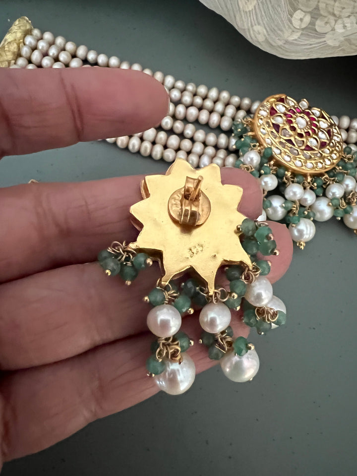 Elegant 925 Silver Jadau Kundan Choker Necklace Set