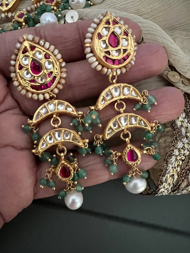 Elegant 925 Silver Jadau Kundan Necklace Set