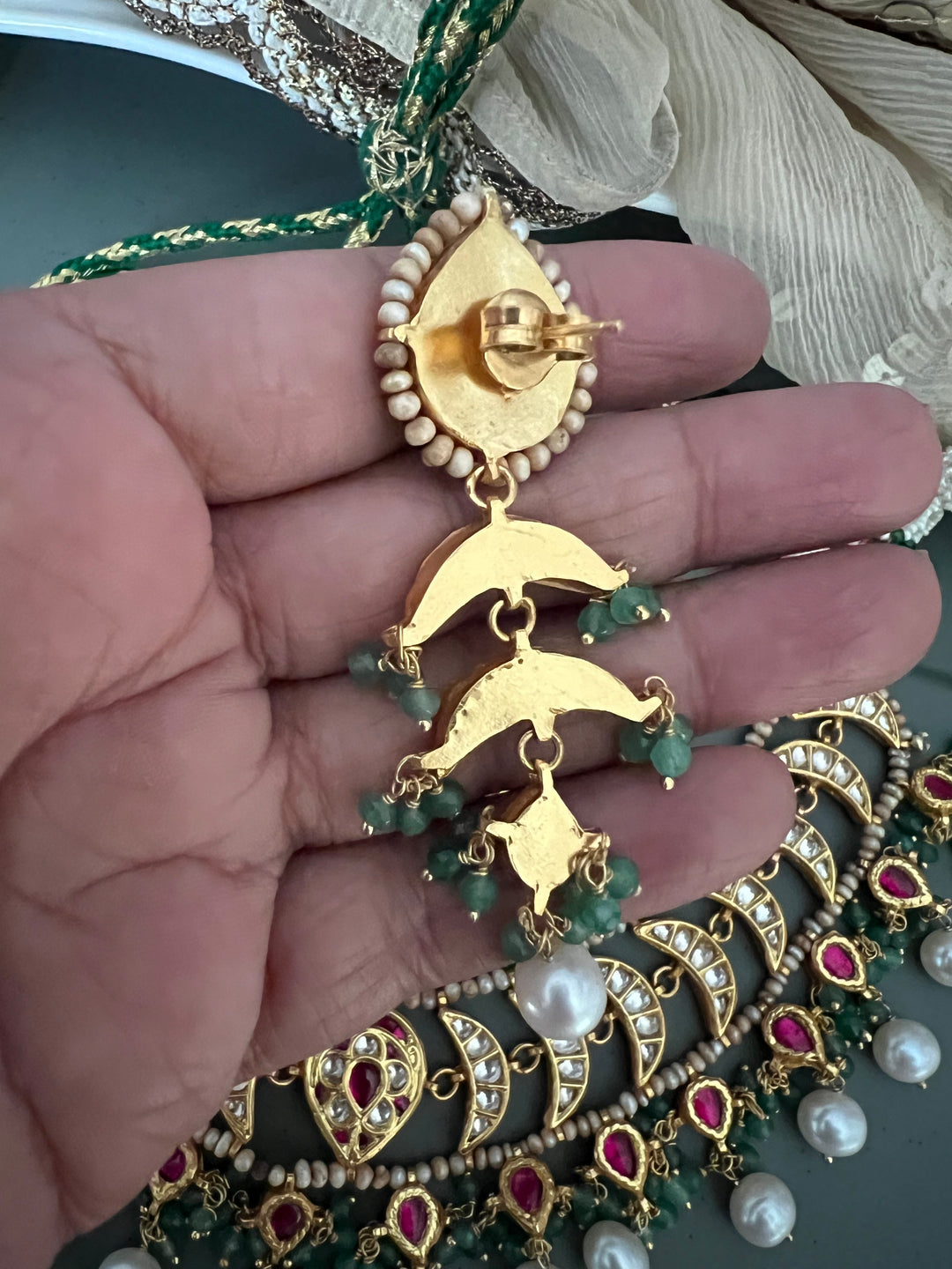 Elegant 925 Silver Jadau Kundan Necklace Set