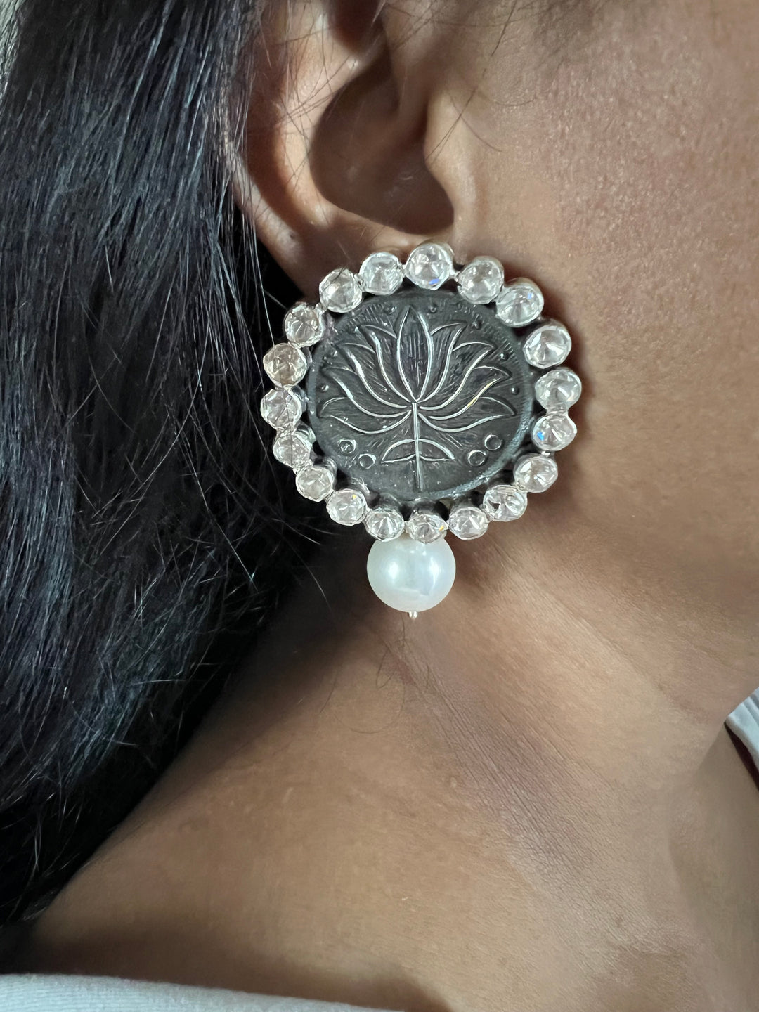 Statement Pearl 925 Silver Earrings with Natural Pearls & Kundan Work - Handmade, One of a Kind