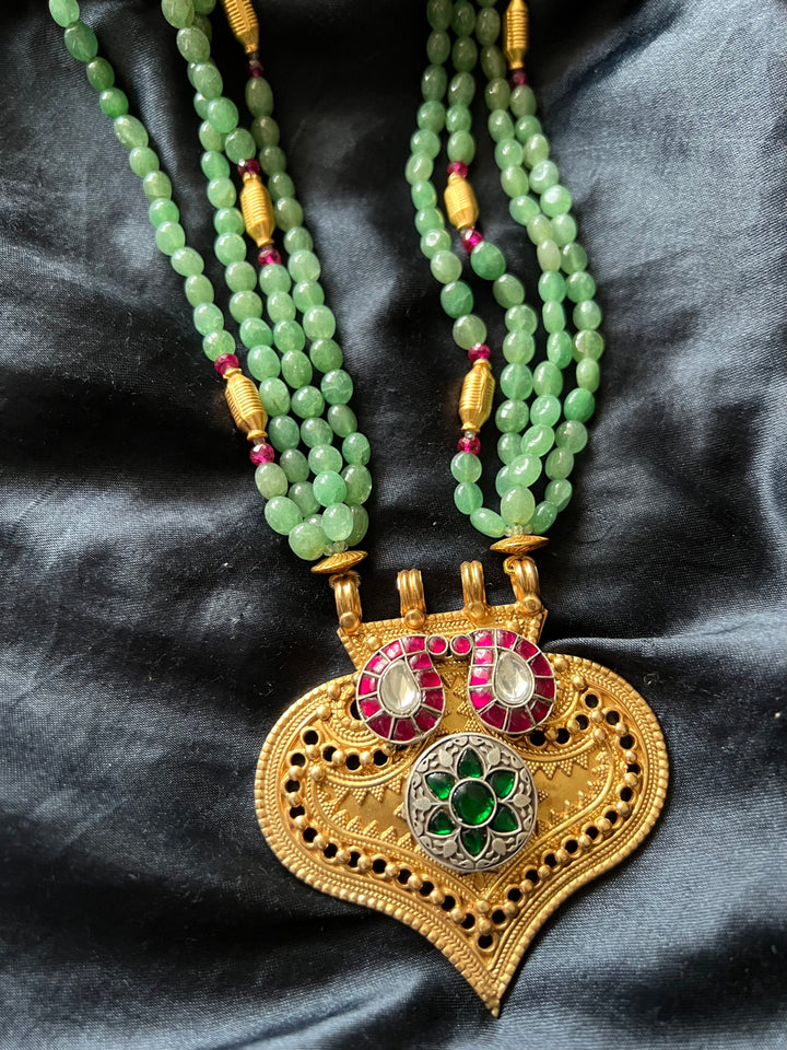 Russian Green Aventurine Quartz Pure 925 Silver Pendant Necklace Set