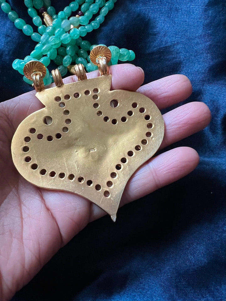 Russian Green Aventurine Quartz Pure 925 Silver Pendant Necklace Set