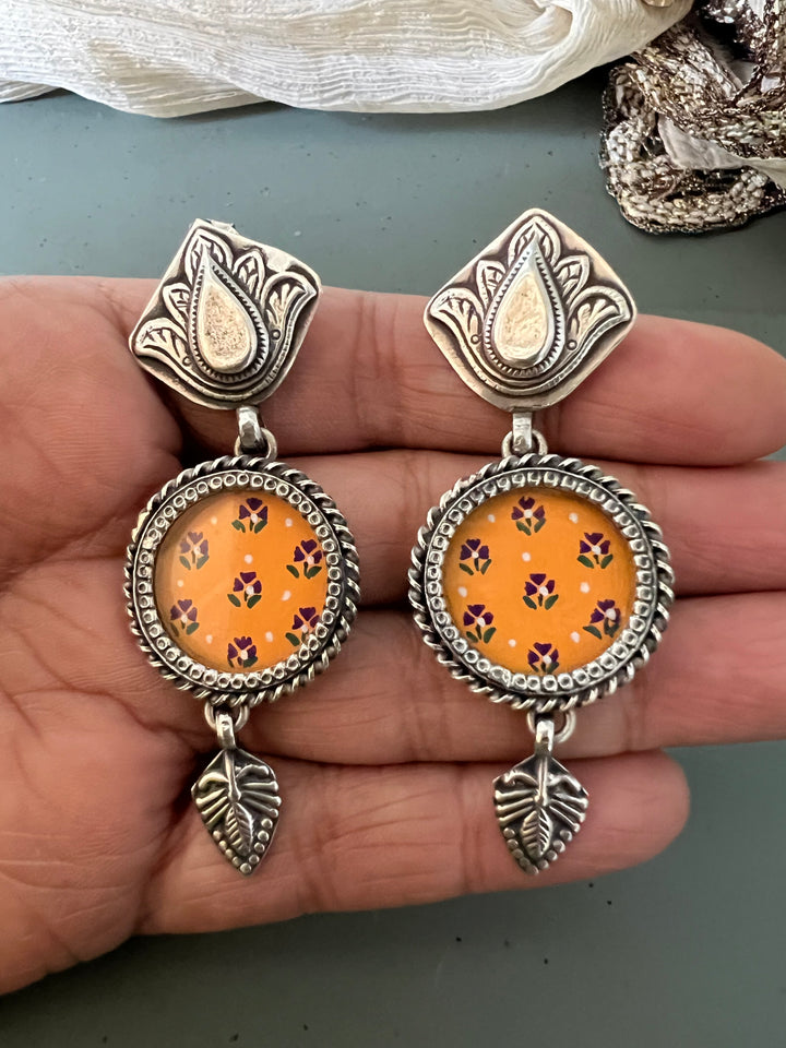 Hand Painted Glass 925 Silver Earrings | SHIVKA