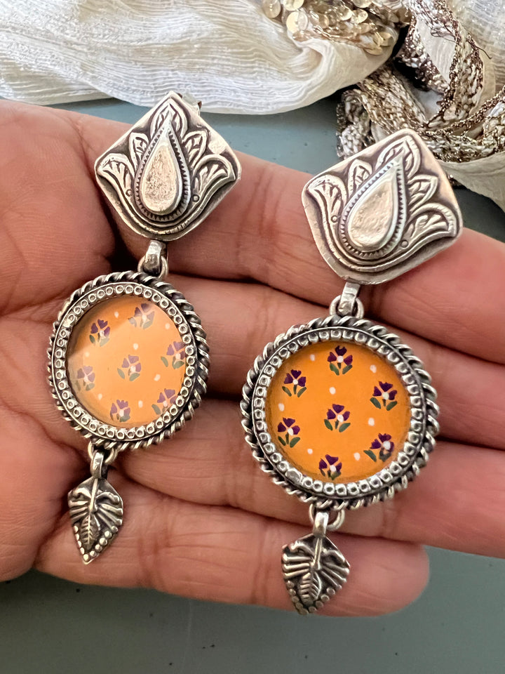 Hand Painted Glass 925 Silver Earrings | SHIVKA