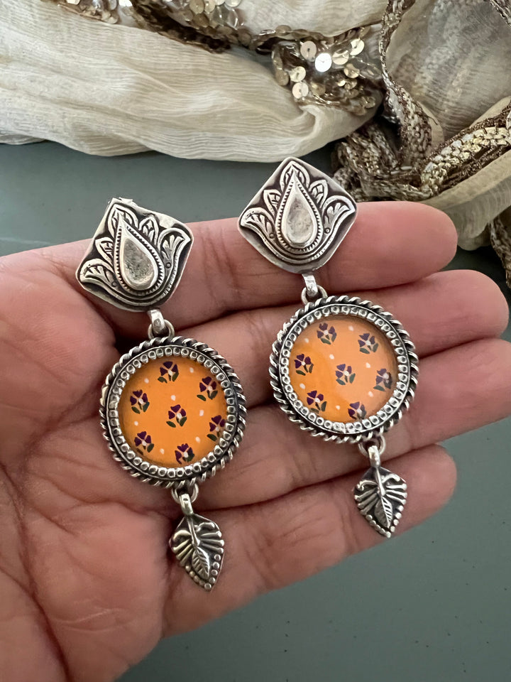 Hand Painted Glass 925 Silver Earrings | SHIVKA
