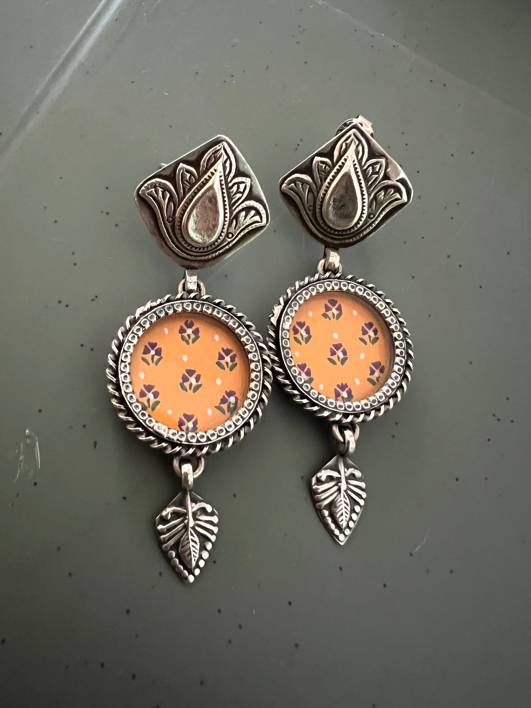 Hand Painted Glass 925 Silver Earrings | SHIVKA