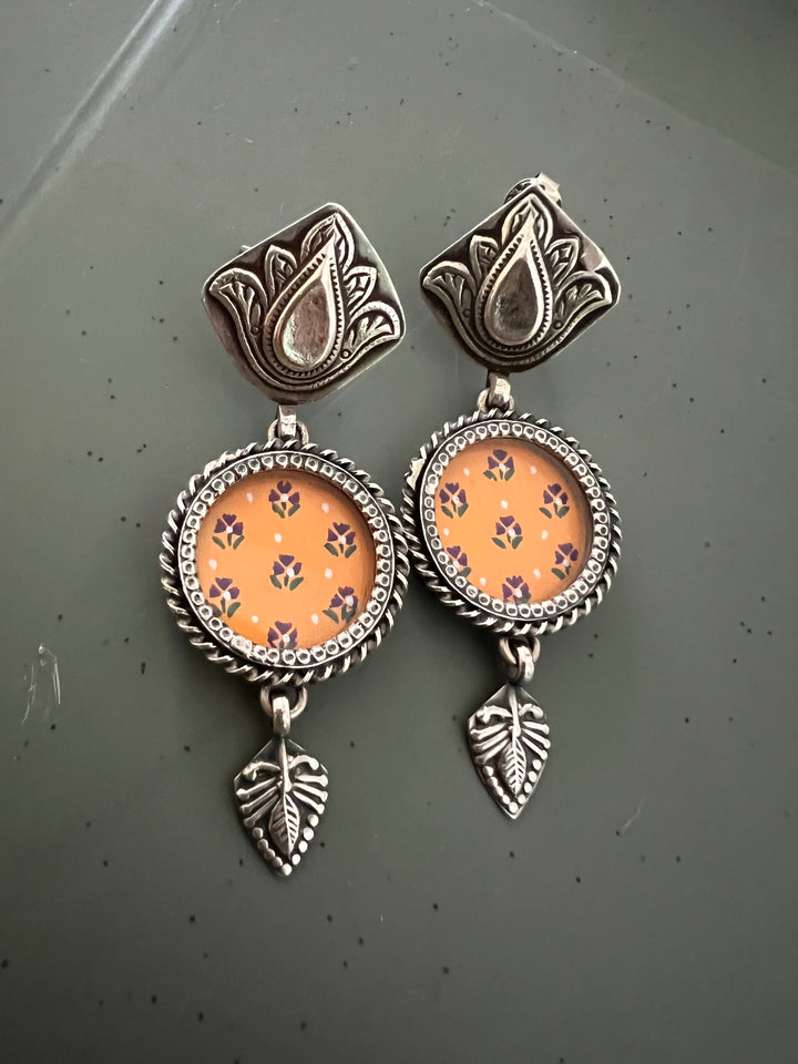 Hand Painted Glass 925 Silver Earrings | SHIVKA