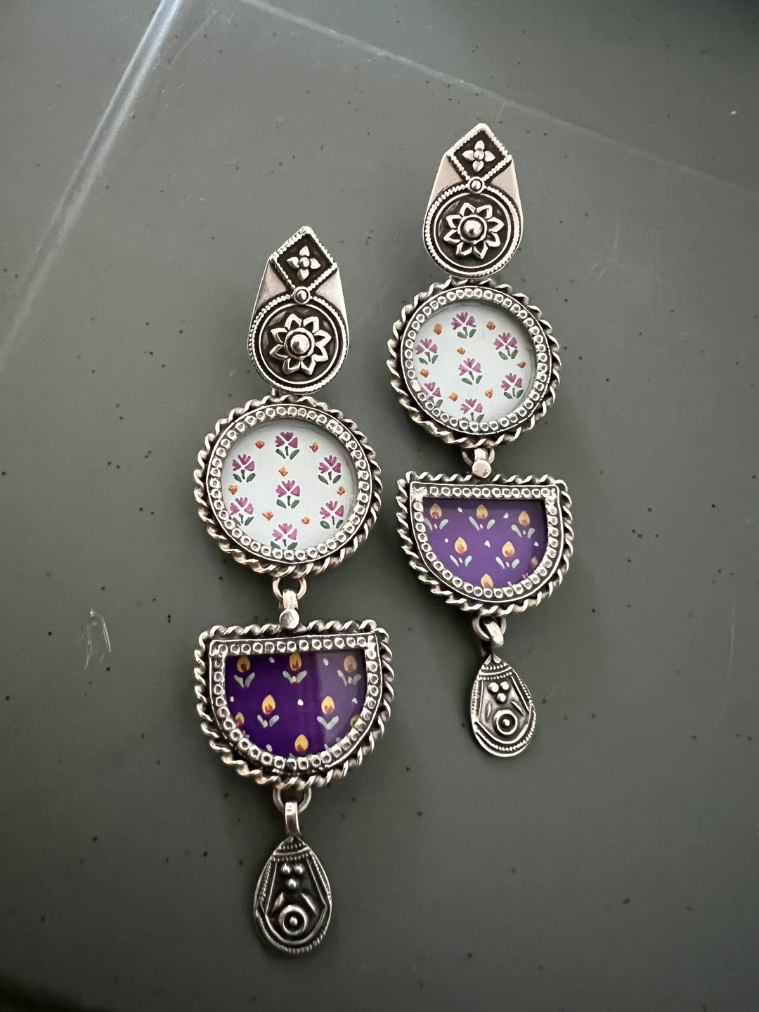 Hand Painted Glass 925 Silver Earrings | SHIVKA