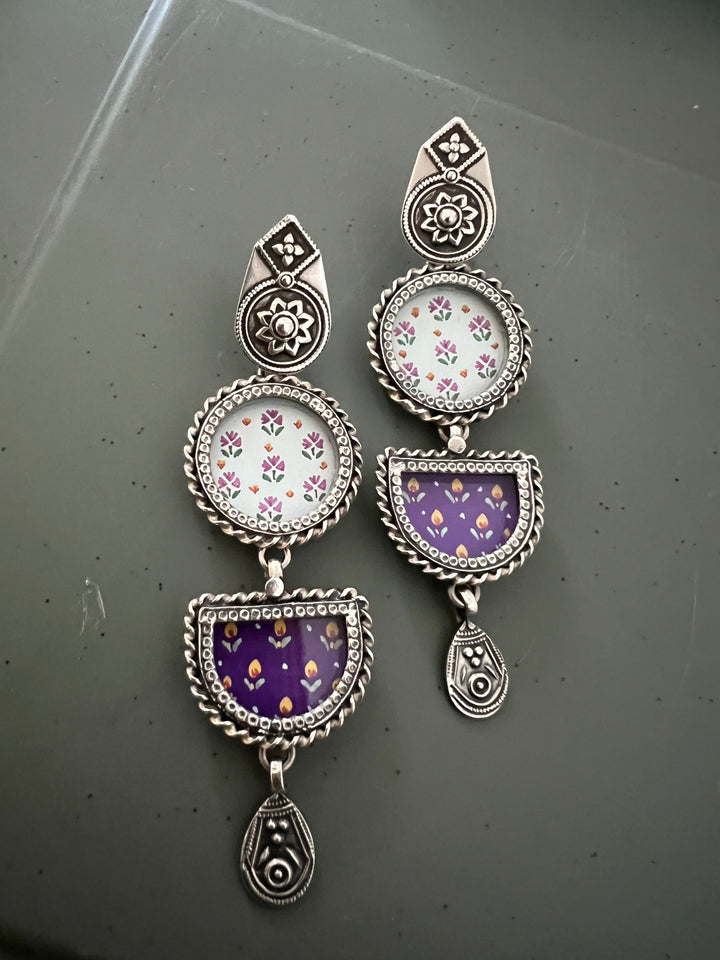 Hand Painted Glass 925 Silver Earrings | SHIVKA