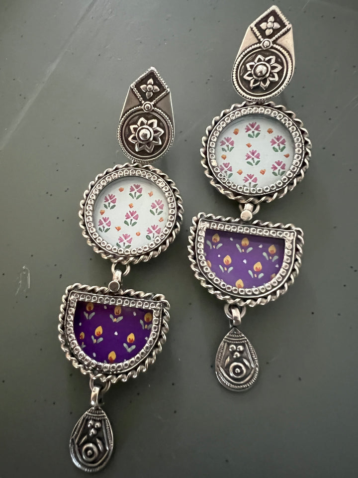 Hand Painted Glass 925 Silver Earrings | SHIVKA