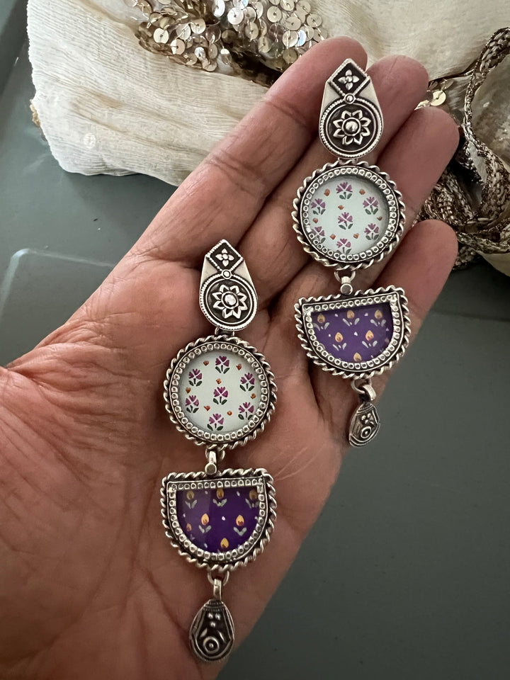 Hand Painted Glass 925 Silver Earrings | SHIVKA