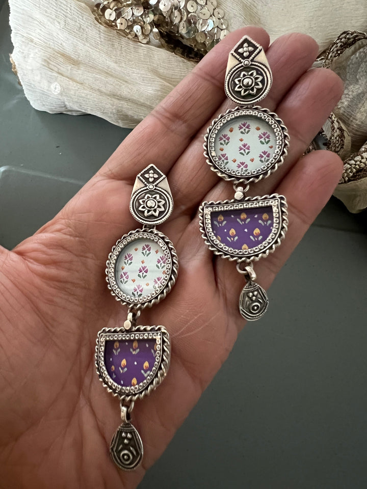 Hand Painted Glass 925 Silver Earrings | SHIVKA