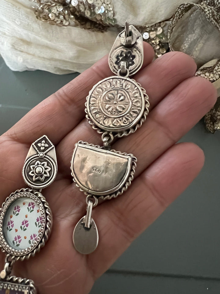 Hand Painted Glass 925 Silver Earrings | SHIVKA