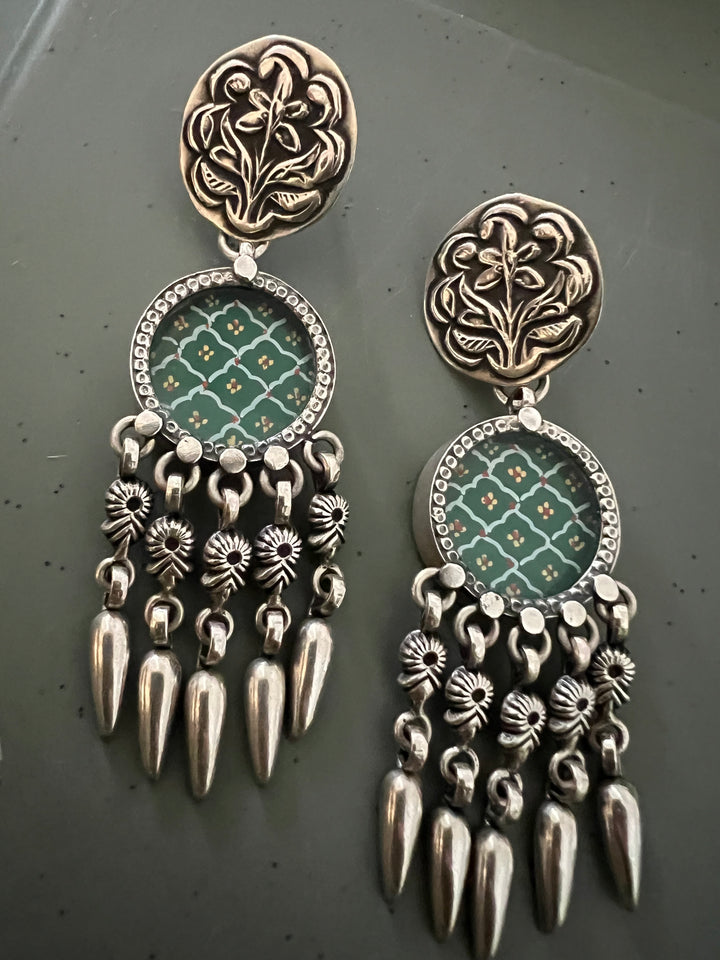 Hand Painted Glass 925 Silver Earrings | SHIVKA