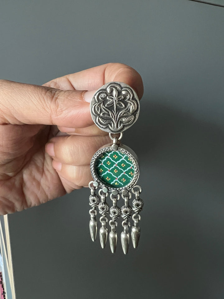 Hand Painted Glass 925 Silver Earrings | SHIVKA