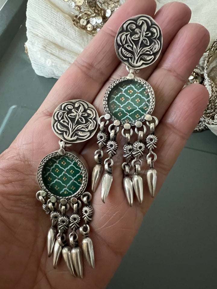 Hand Painted Glass 925 Silver Earrings | SHIVKA