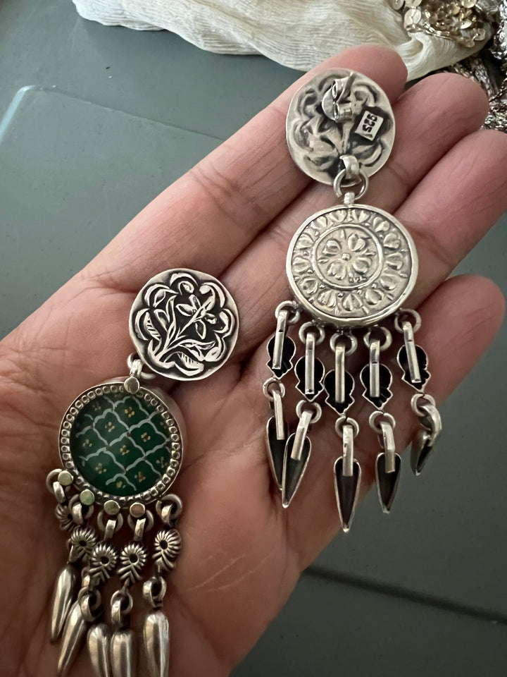 Hand Painted Glass 925 Silver Earrings | SHIVKA